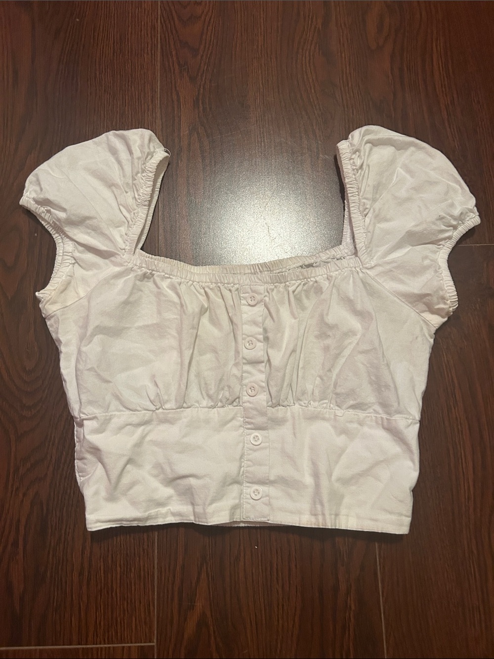 Cropped Puff Sleeve Button-Up Top in White